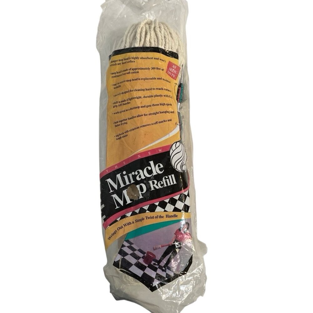 Vintage Joy Mangano Original Miracle Mop Replacement Refill Head Cotton 1993 NOS